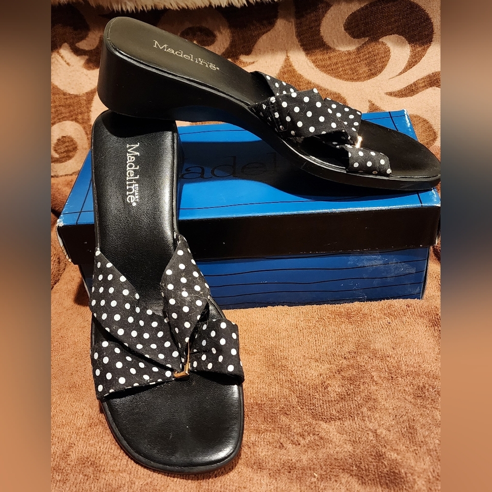 Madeline Stuart Black Sandals with White Dots